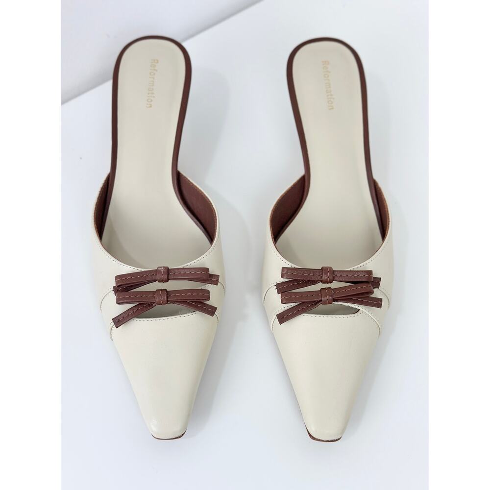 Reformation Nelson Heeled Mule Cream Leather Pointed Toe Kitten Heel US 8 - Picture 7 of 16